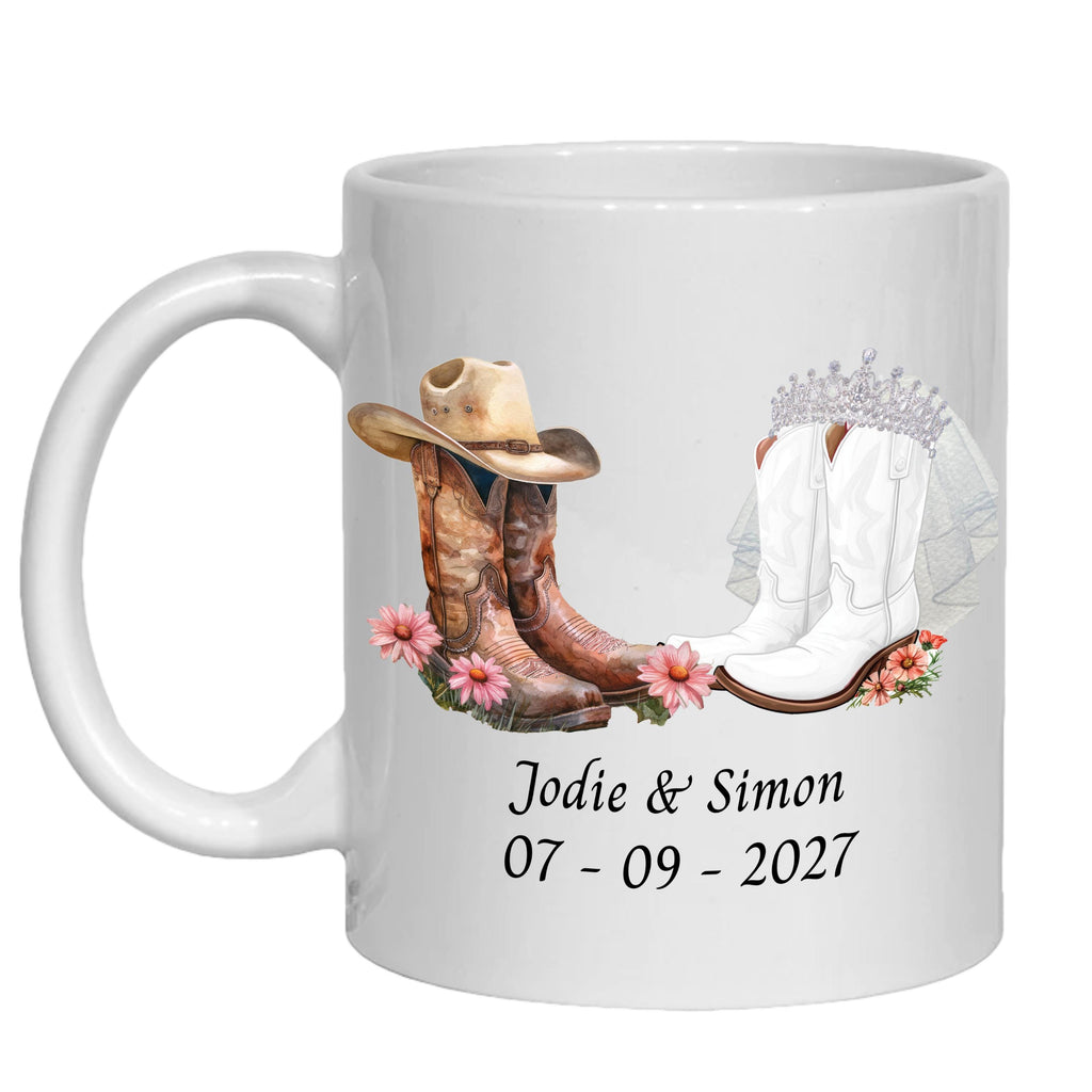 Personalized Cowboy Wedding Mug, Cowgirl Boots, Wedding gift for Bride & Groom