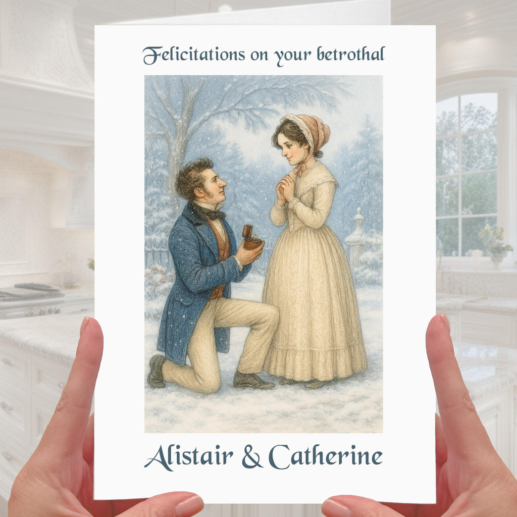 Victorian Winter Engagement Card Personalised Old English Bethrothal