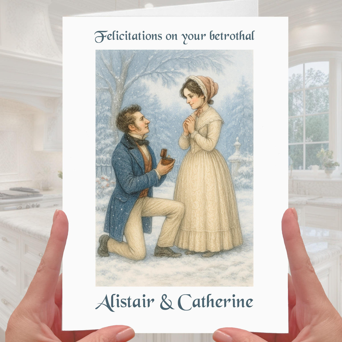 Victorian Winter Engagement Card Personalised Old English Bethrothal
