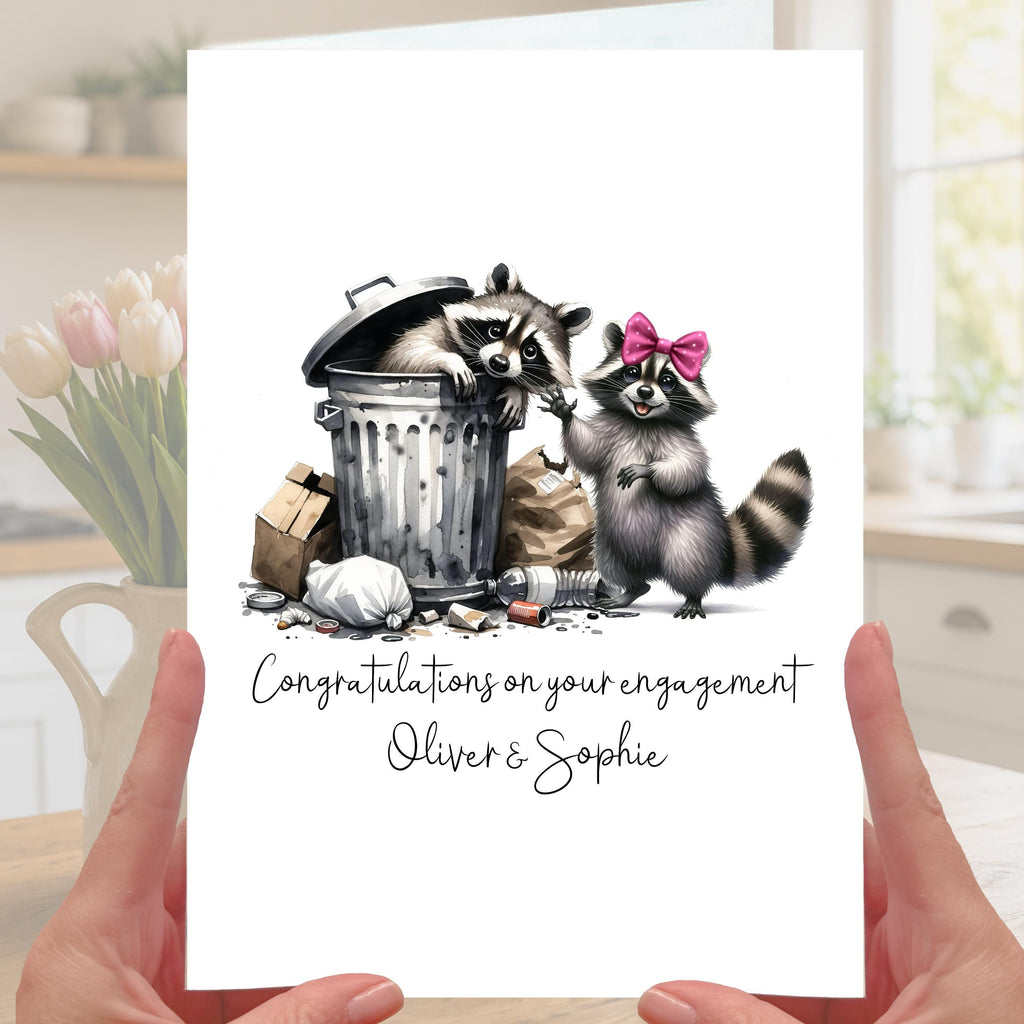 Raccoon Engagement Card Personalised Trash Bin Novelty