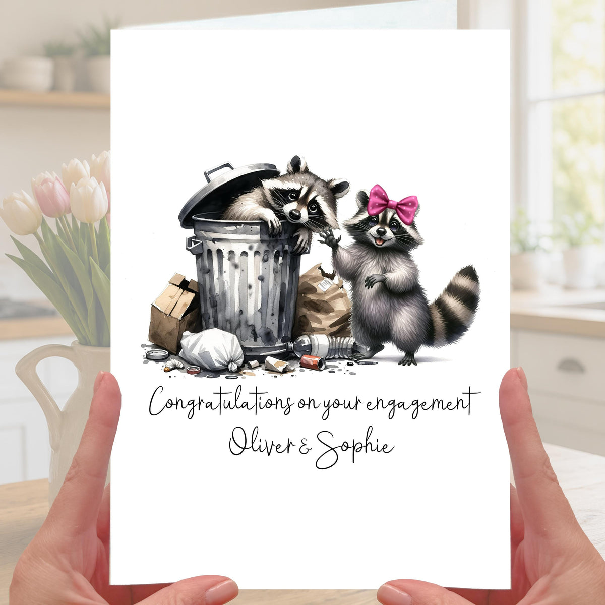 Raccoon Engagement Card Personalised Trash Bin Novelty