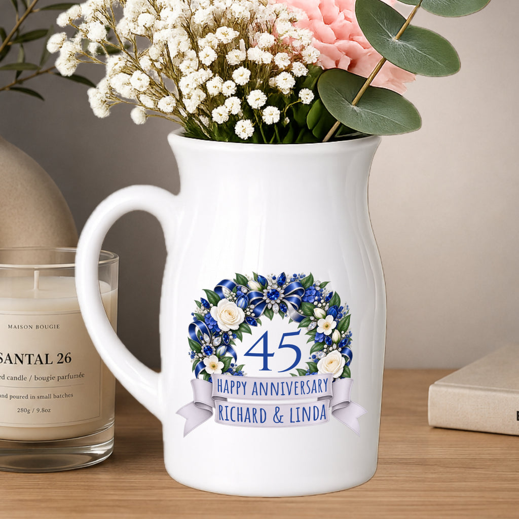 Happy 45th Anniversary vase - Personalised small ceramic Vase - sapphire wedding  45 years