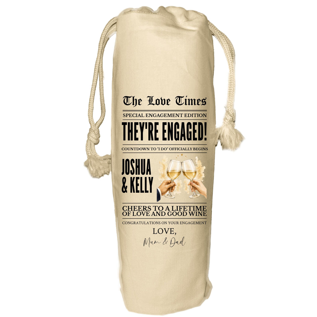 Newspaper Engagement Wine Bag - personalised gift for couple