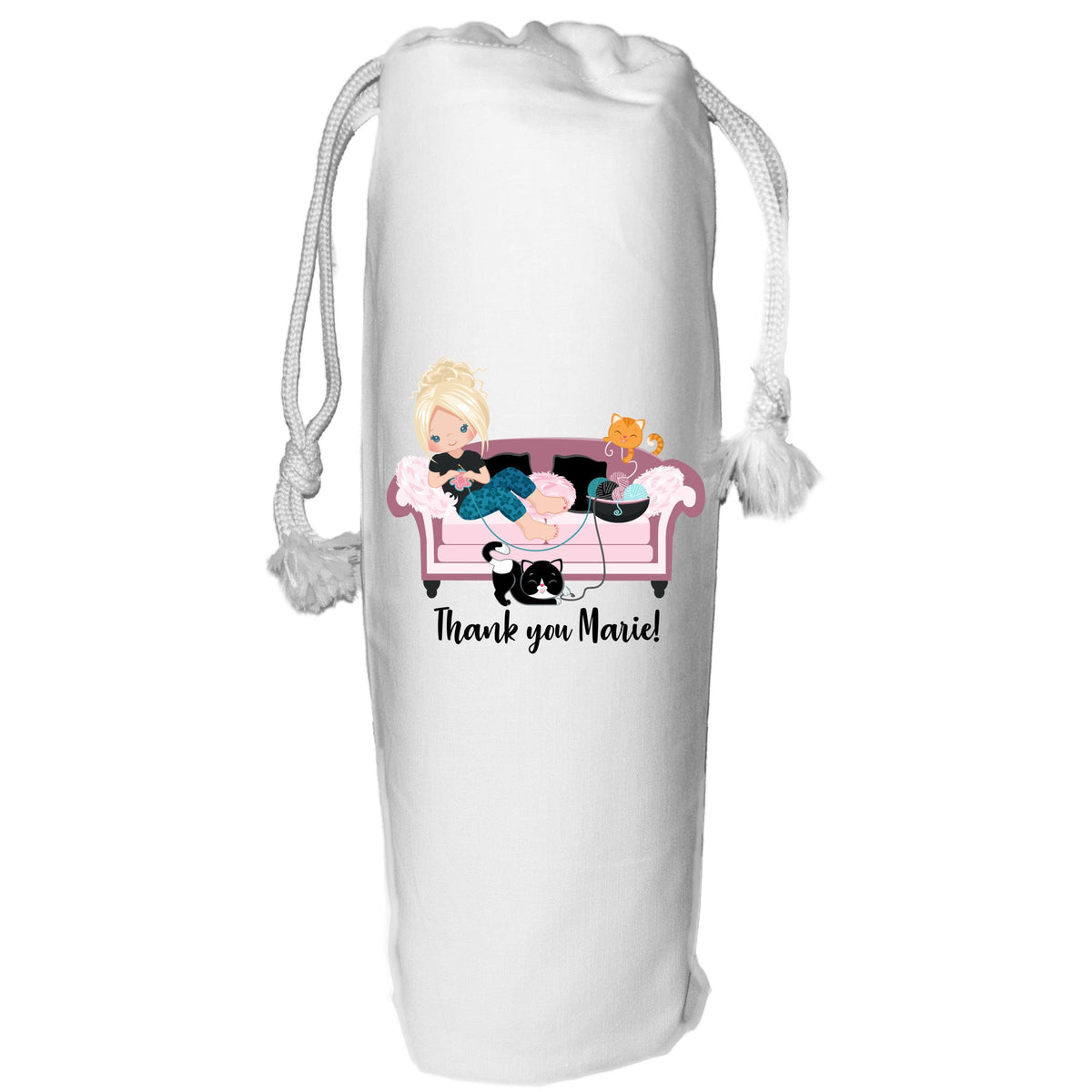 Personalised Crochet Cat Lady Wine Bag: Knitter Gift