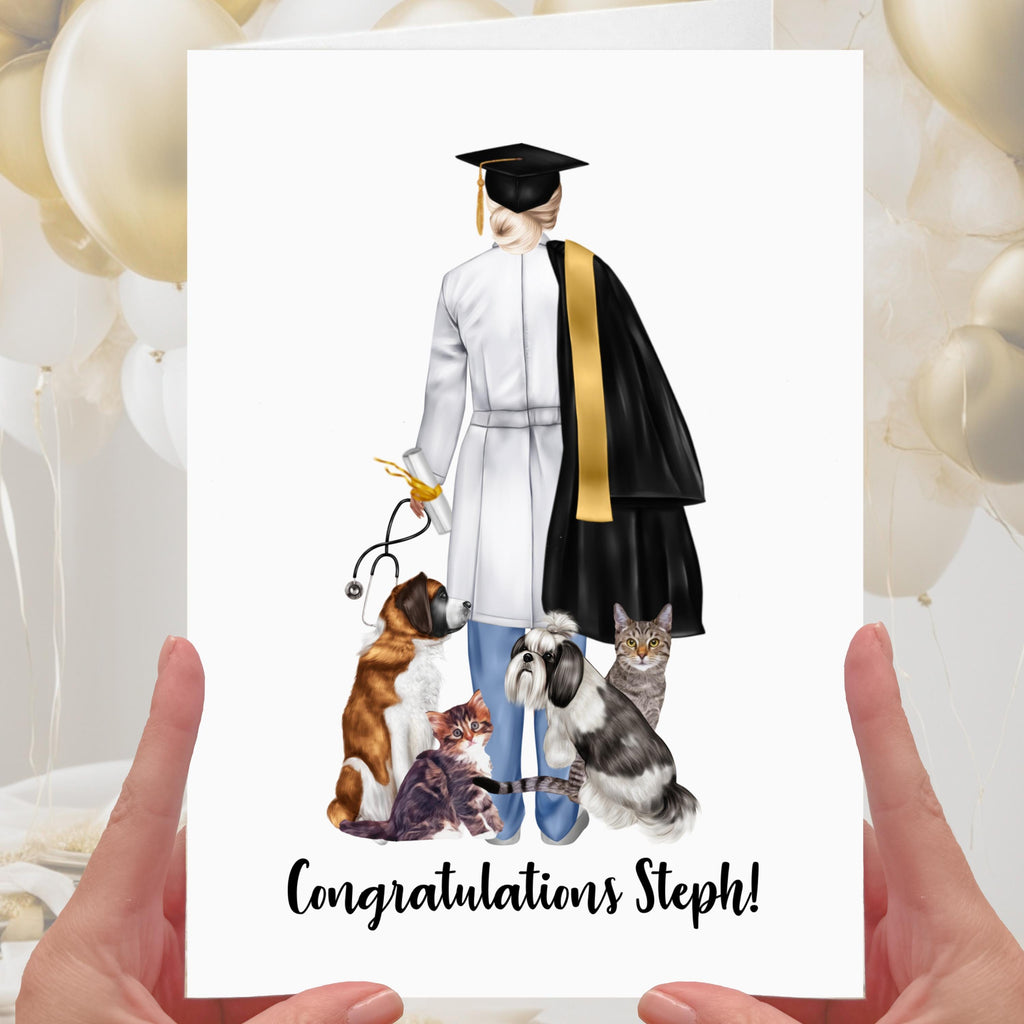Graduation Vet Card Personalised Congratulations Veterinarian Nurse Animal Doctor Graduate Degree