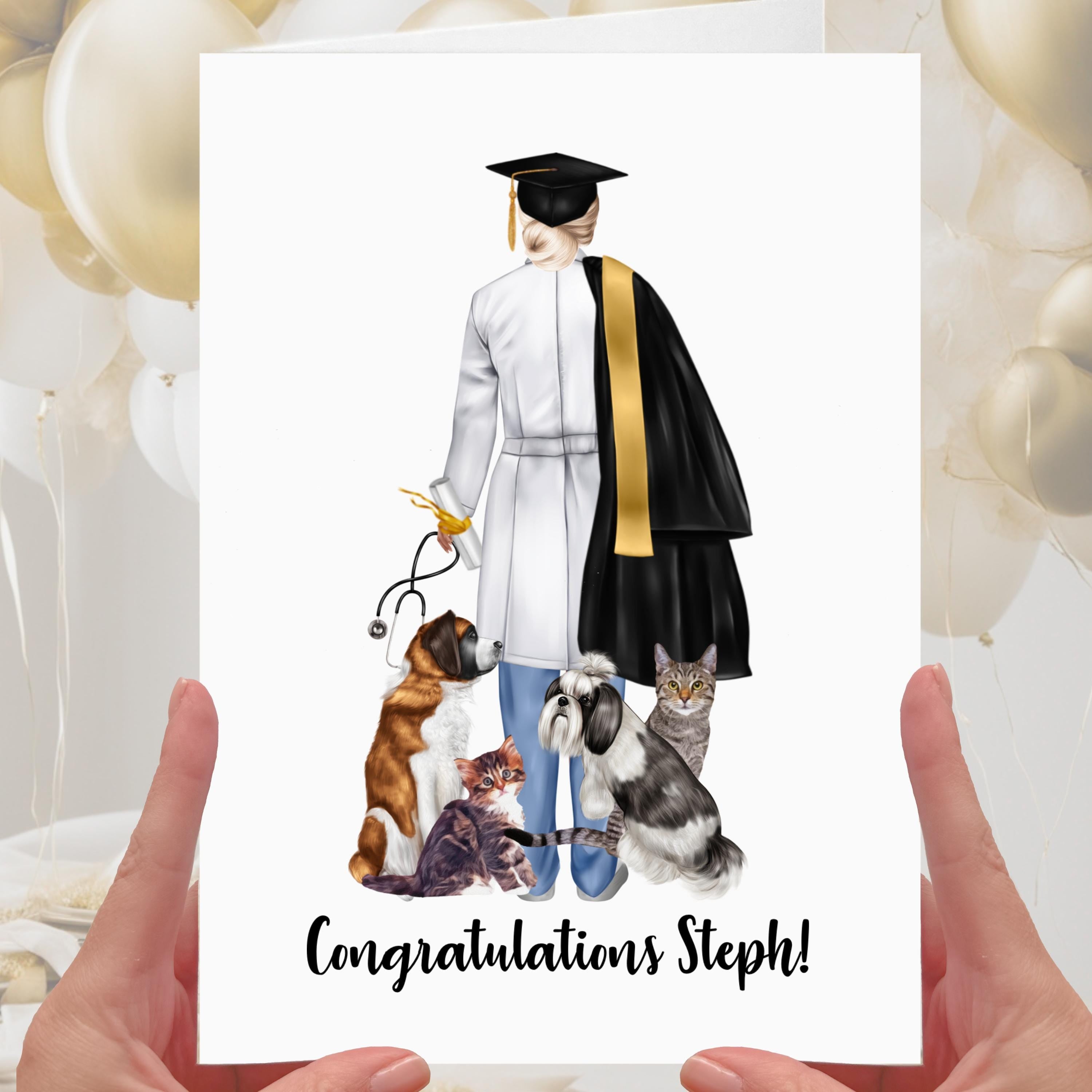 Graduation Vet Card Personalised Congratulations Veterinarian Nurse Animal Doctor Graduate Degree