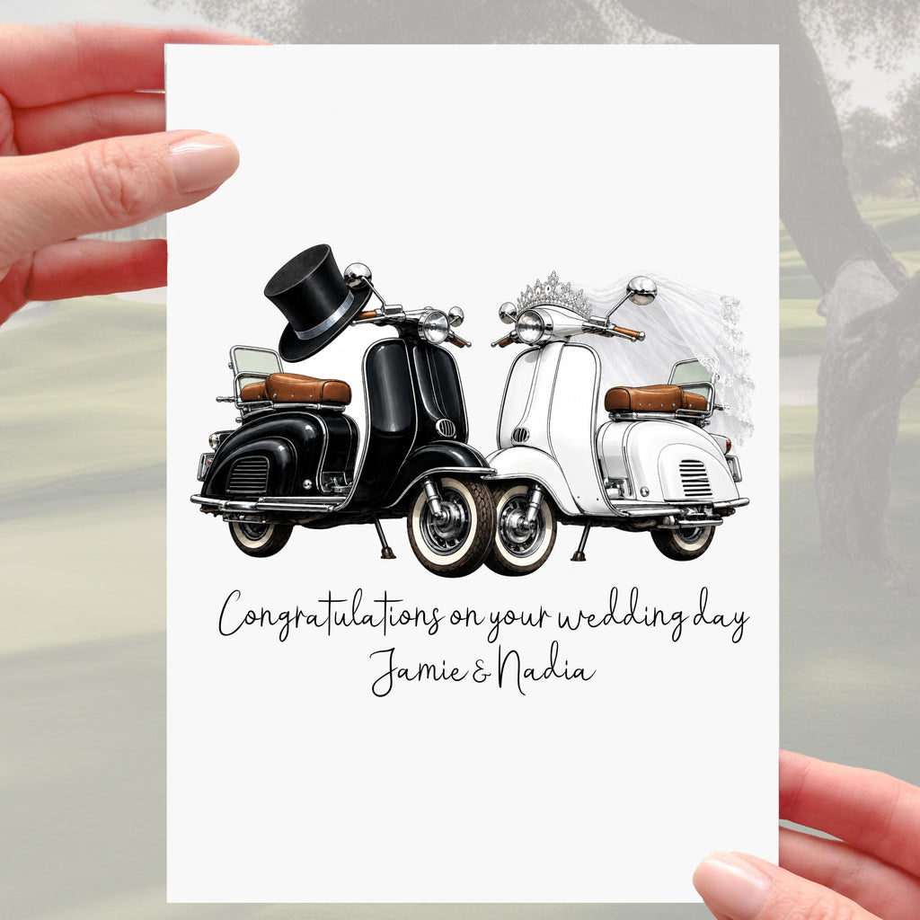 Scooter Wedding Card Personalised Motorcycle Bride Groom