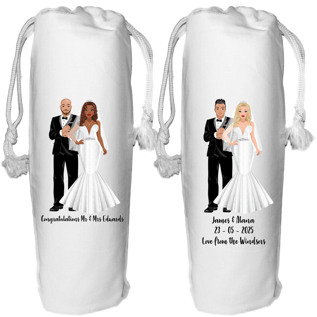 Wedding Wine Gift Bag Personalised for Bride & Groom - Champagne Prosecco Cheers - Table Wine