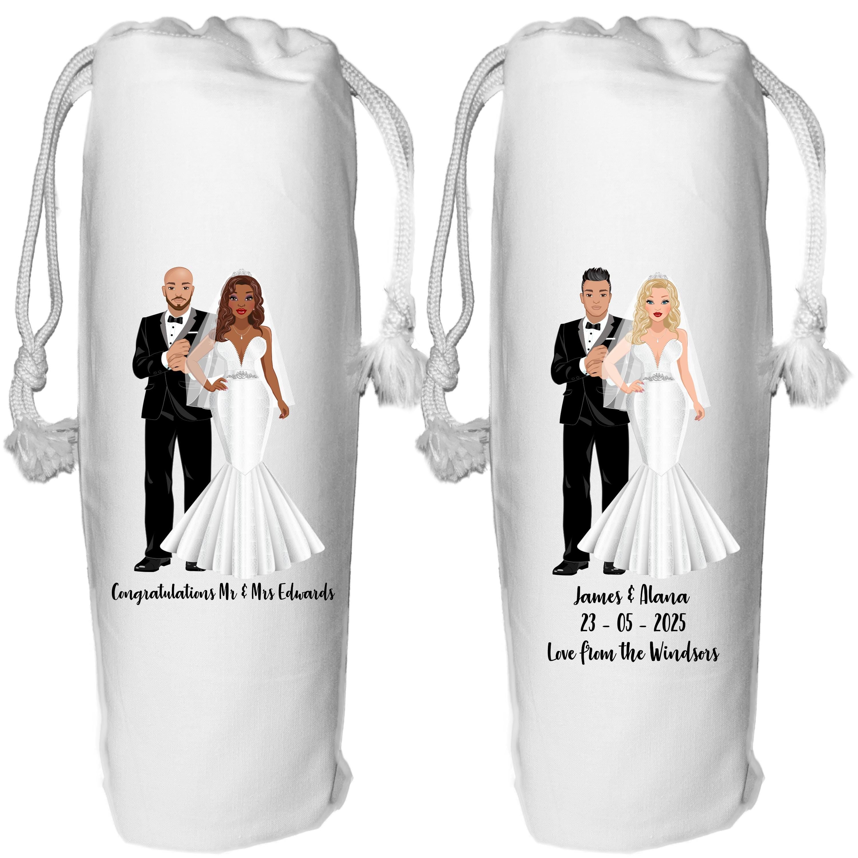Wedding Wine Gift Bag Personalised for Bride & Groom - Champagne Prosecco Cheers - Table Wine