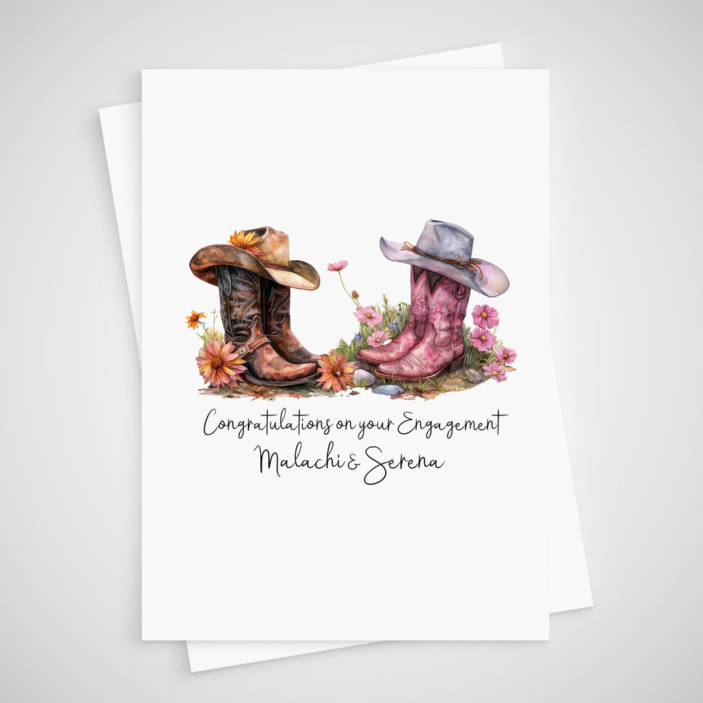 Cowboy Engagement Card Personalised Cowgirl Western Boots Hat Country