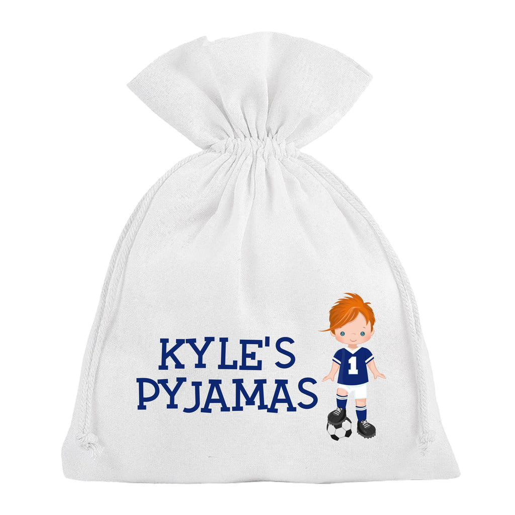 Boys Football Pyjama Bag Personalised Blue Soccer PJ's