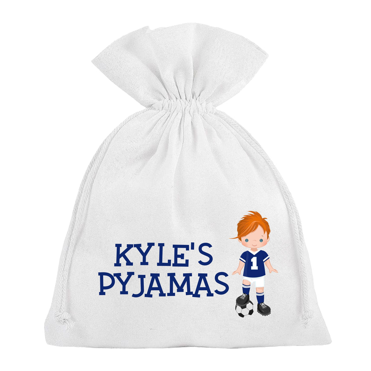 Boys Football Pyjama Bag Personalised Blue Soccer PJ's