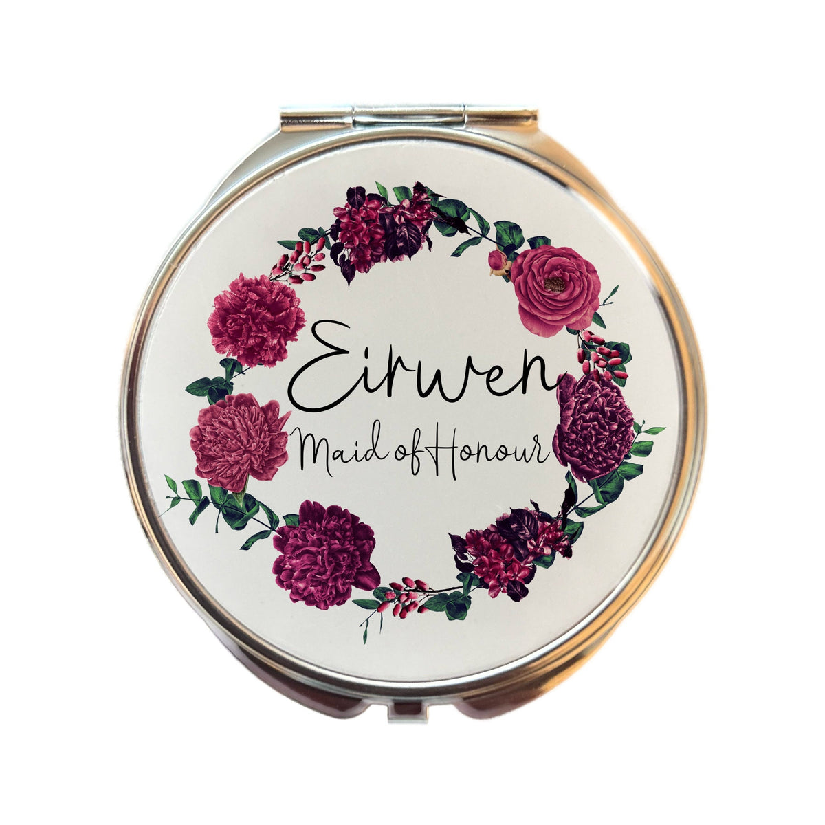 Personalized Compact Mirror: Burgundy Floral Bridal Party Gift