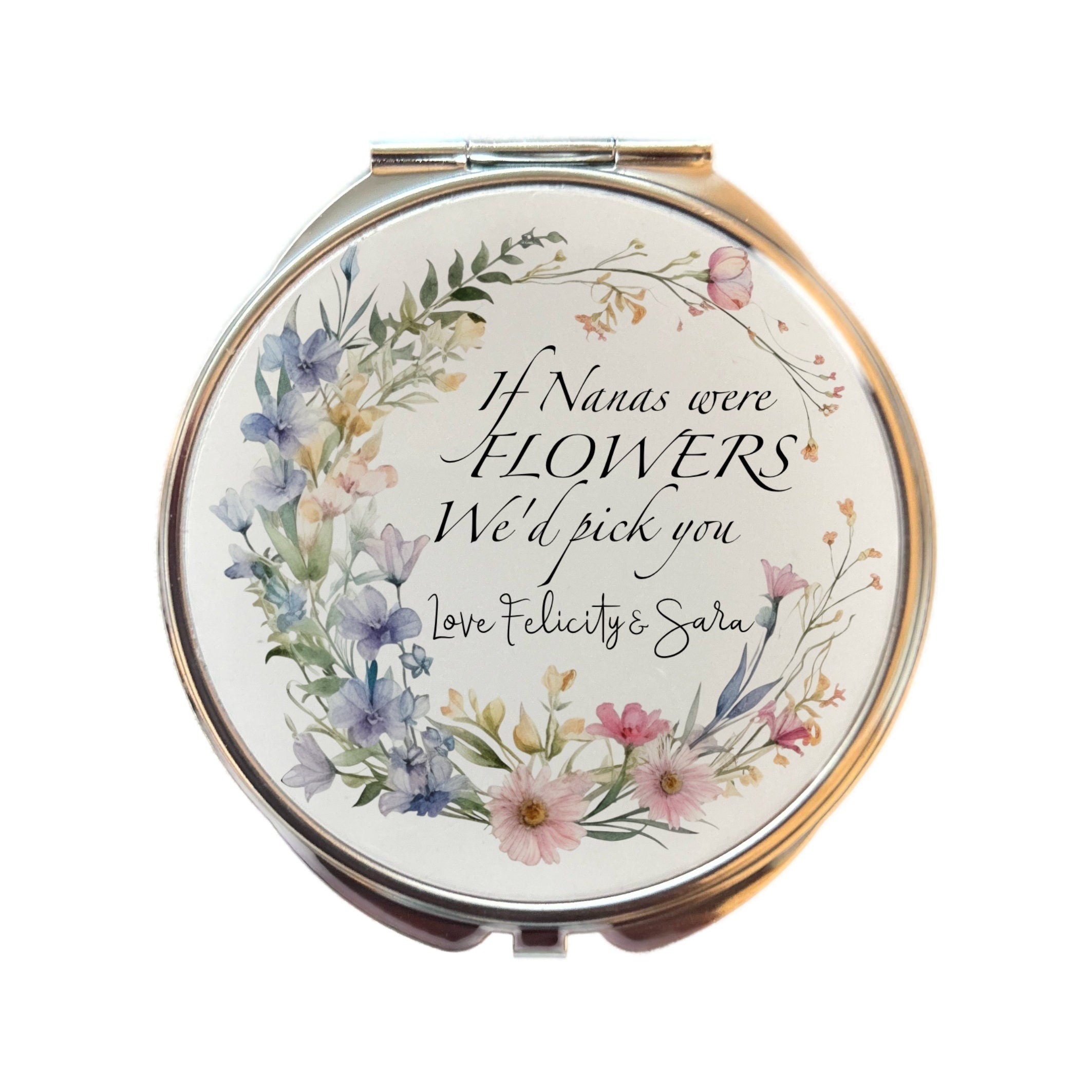 Personalised Compact Mirror for Nanny | Nan Grandma Flower Keepsake handbag mirror