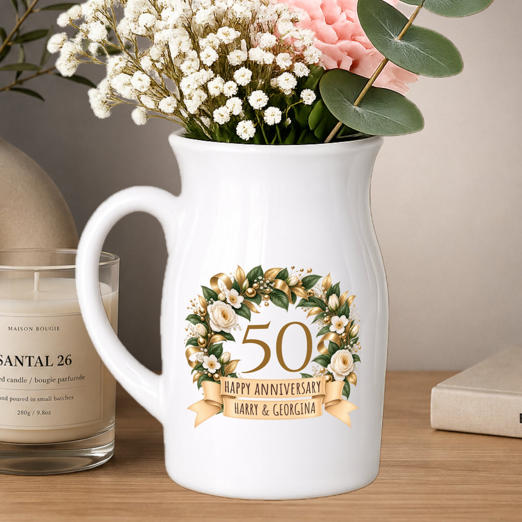 Happy 50th Anniversary vase - Personalised small Vase - golden wedding 50 years