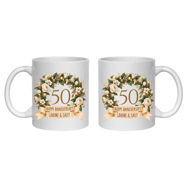 Personalised 50 year anniversary mug 50th golden