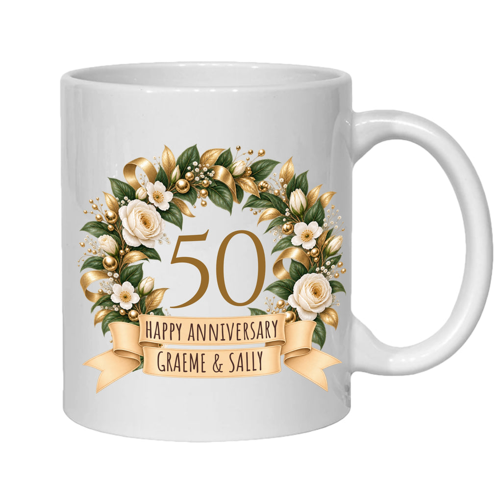 Personalised 50 year anniversary mug 50th golden