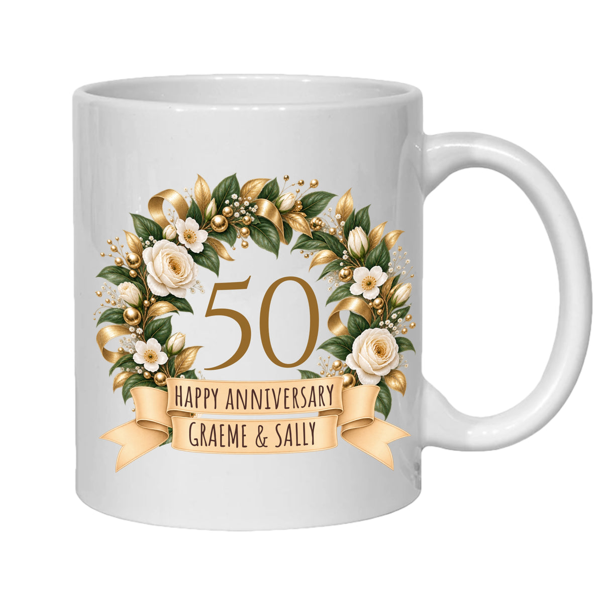 Personalised 50 year anniversary mug 50th golden