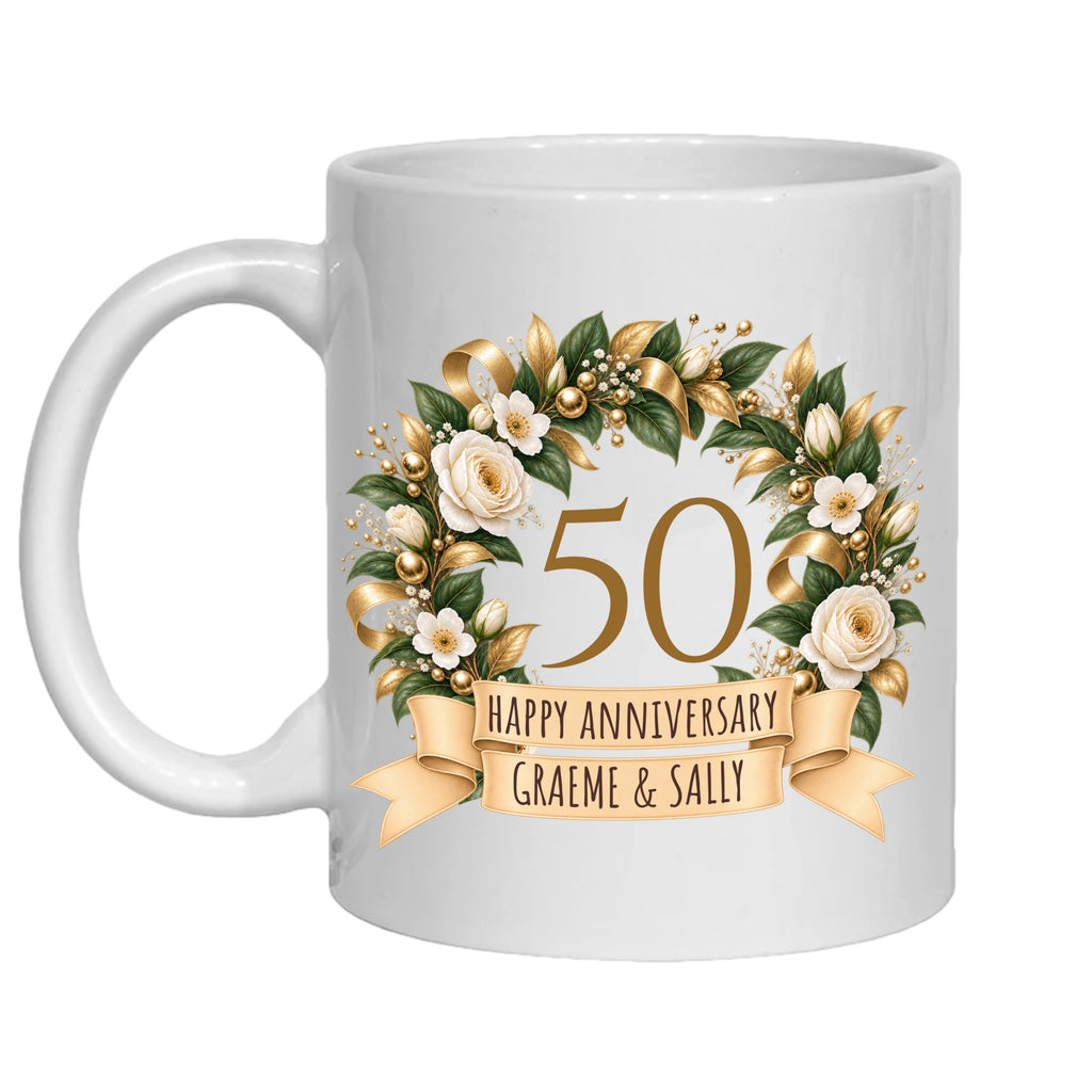 Personalised 50 year anniversary mug 50th golden
