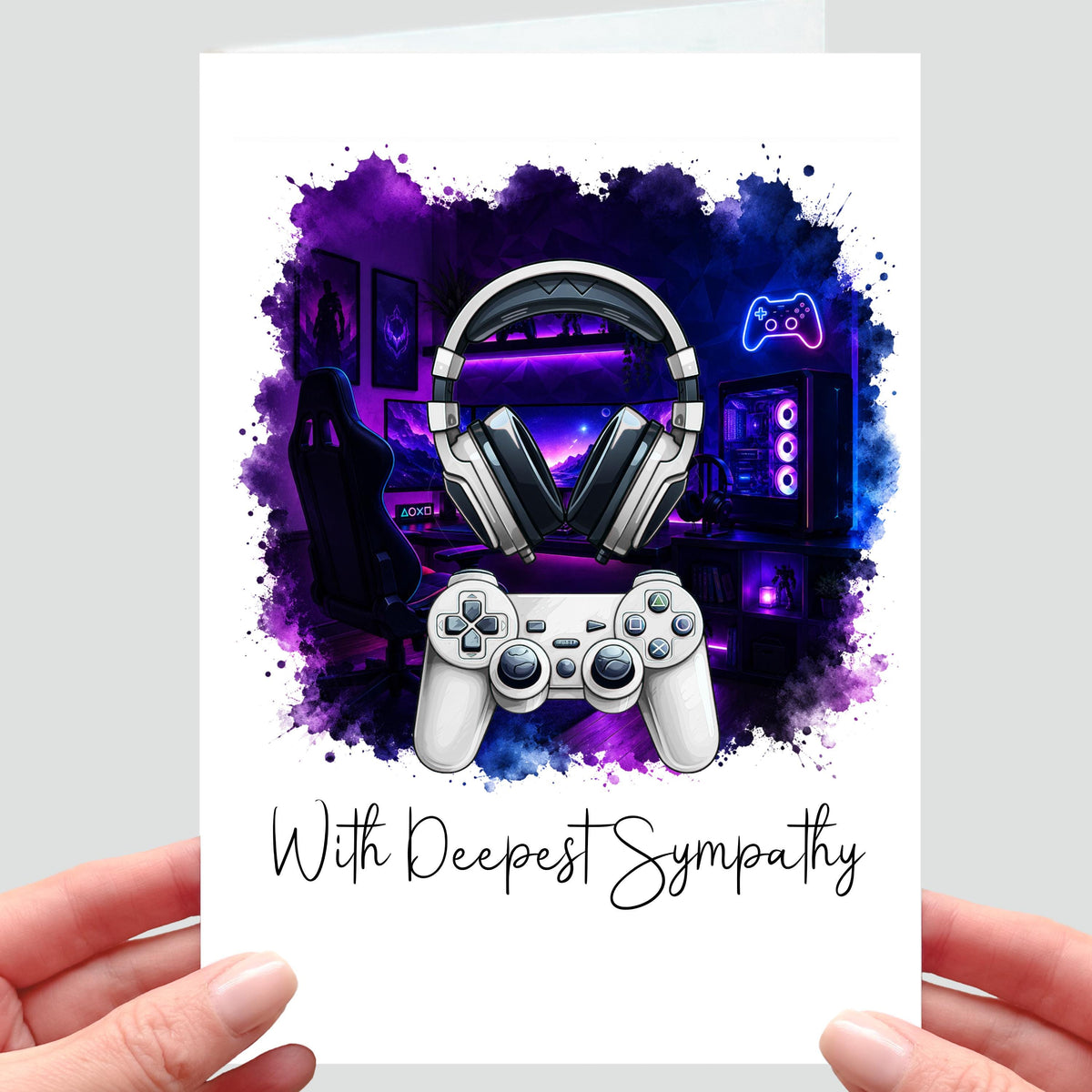 Gamer Sympathy Card Controller Headphones Computer Gaming Grief Mourning Bereavement