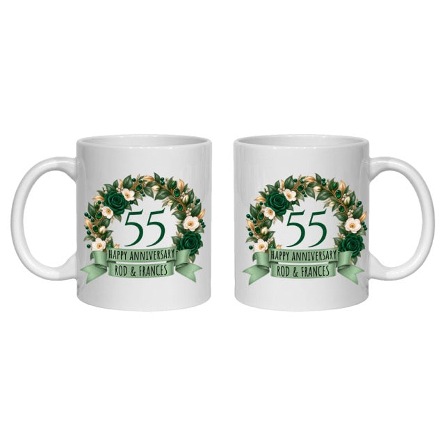 Personalised 55 year anniversary mug 55th emerald