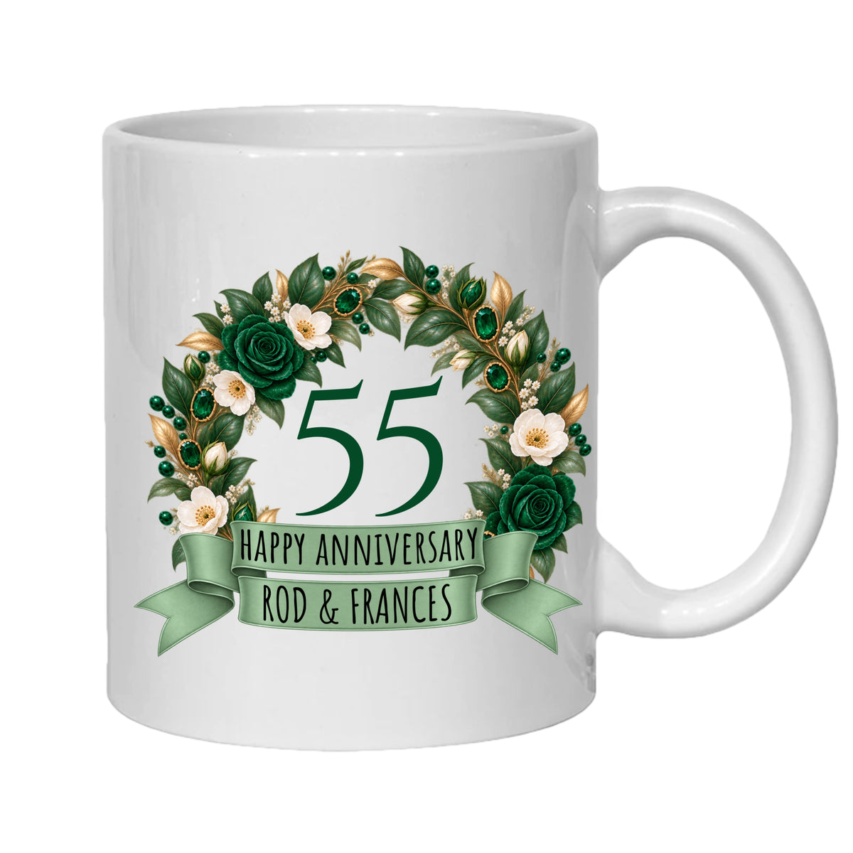 Personalised 55 year anniversary mug 55th emerald