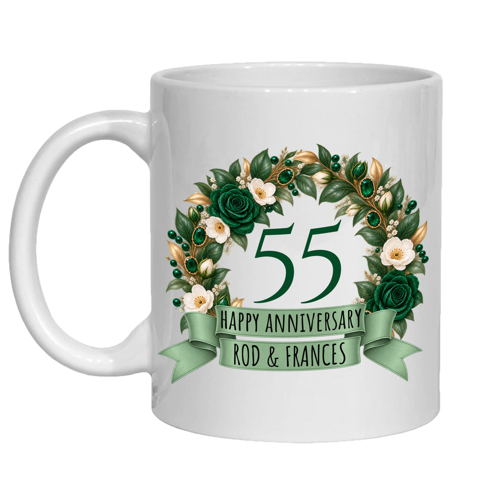 Personalised 55 year anniversary mug 55th emerald