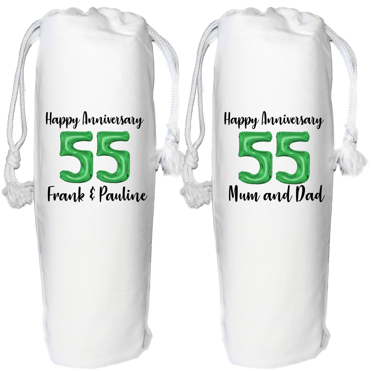 55 years anniversary Personalised wine gift bag emerald 55th