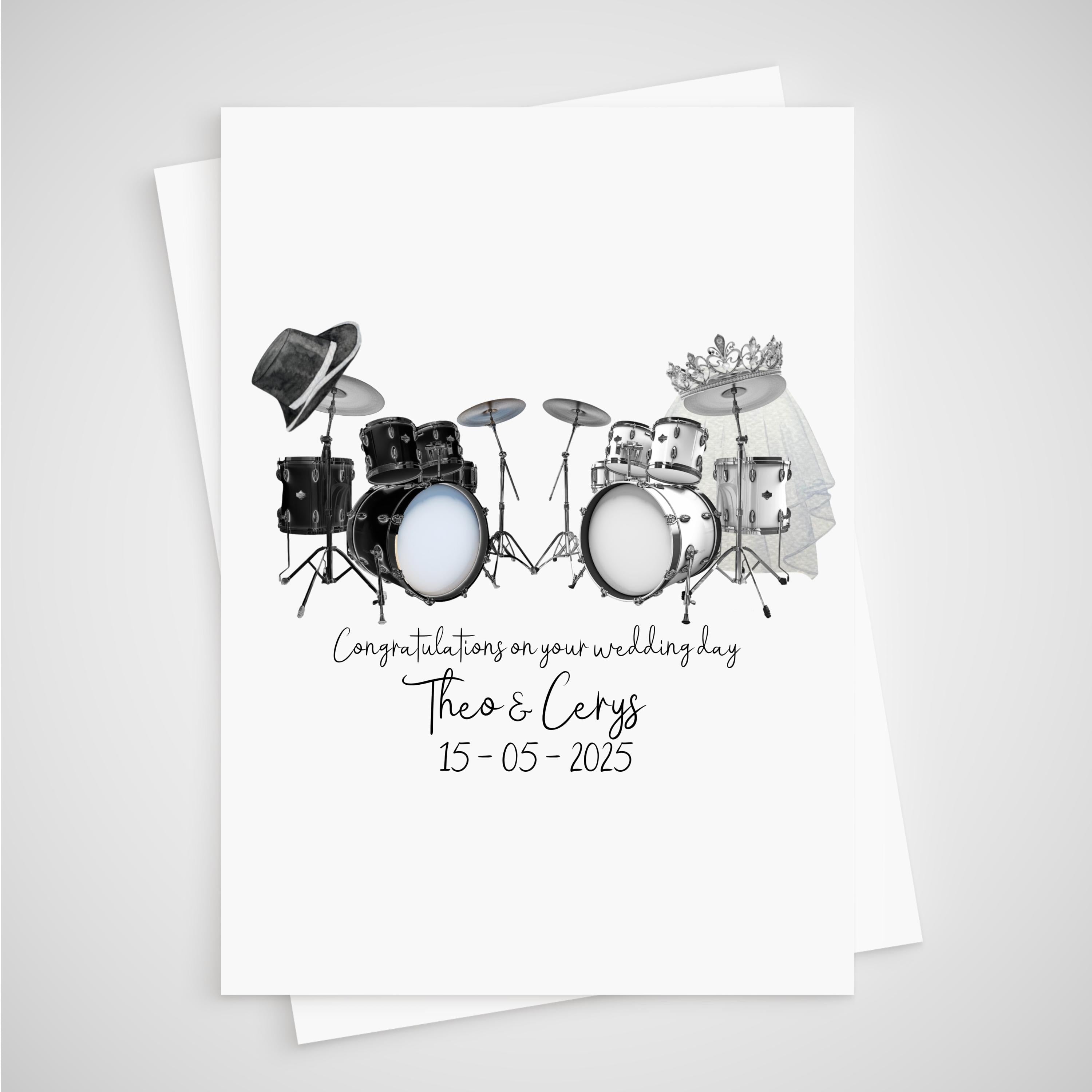 Drums Wedding Card Personalised Musician drummer