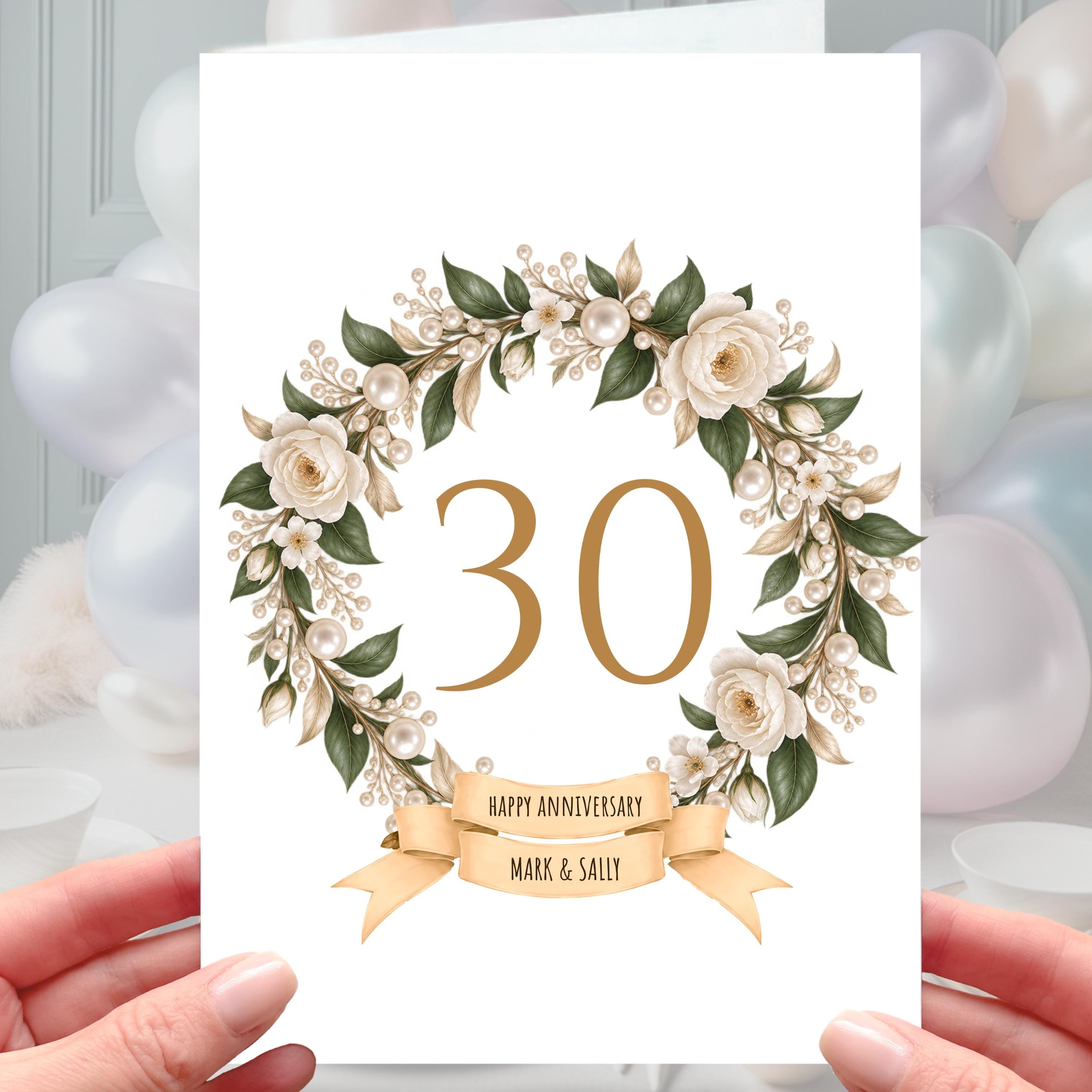 Happy 30th Anniversary Card - Personalised Pearl Wedding 30 years