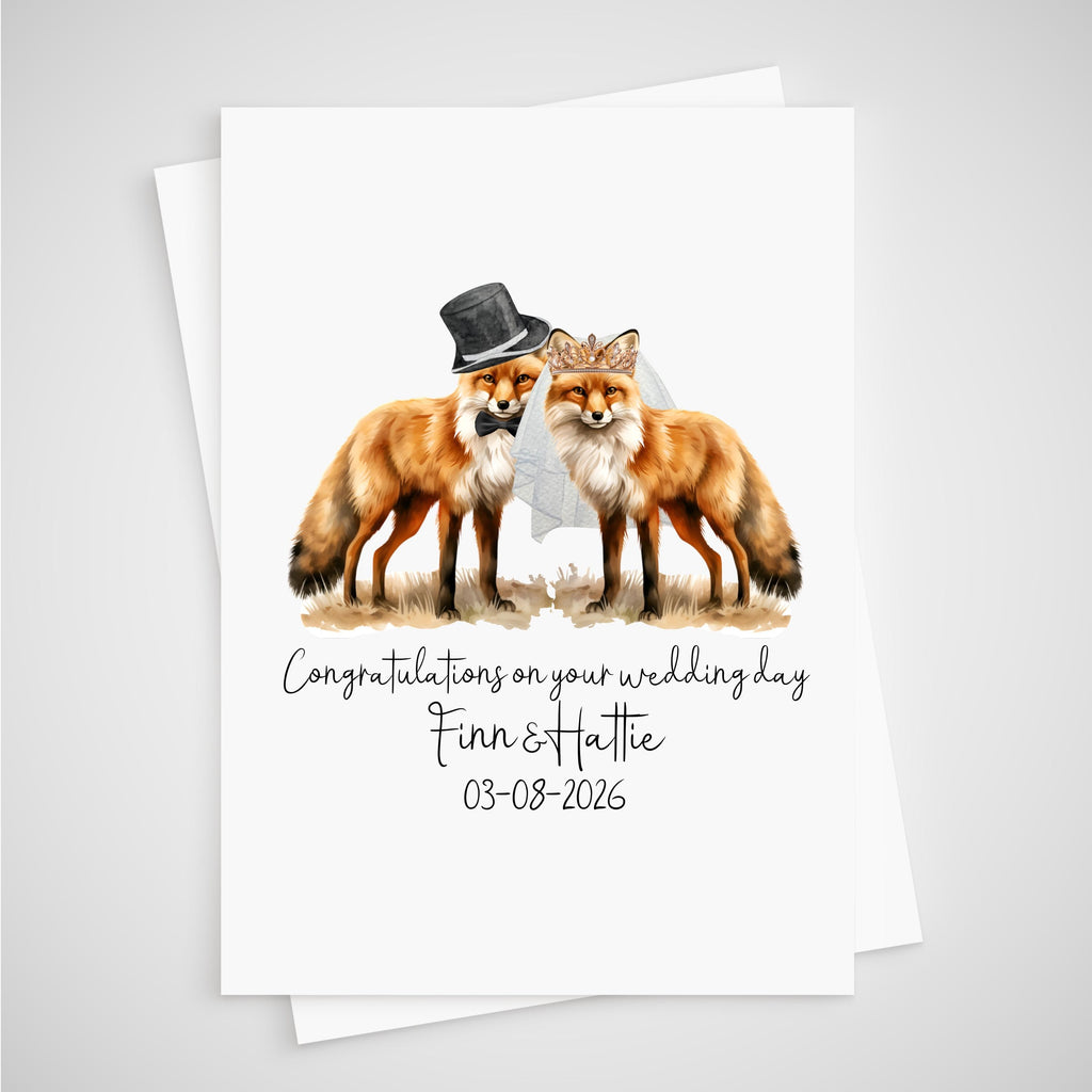 Fox Wedding Card Personalised Bride & Groom