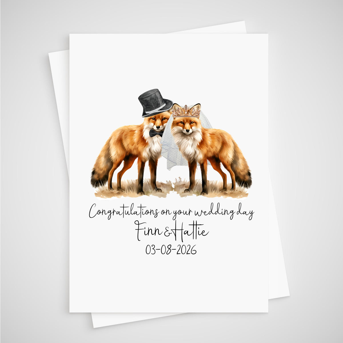 Fox Wedding Card Personalised Bride & Groom