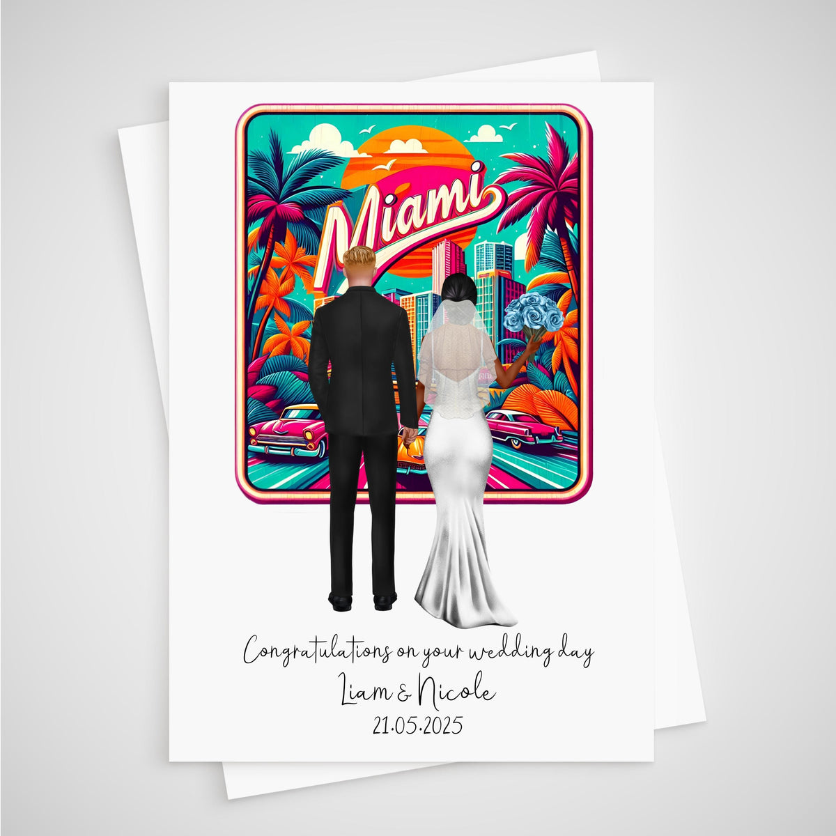Miami Wedding Card Personalised Bride & Groom Florida