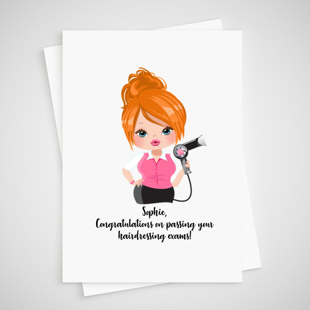 Hairdresser Congratulatons Card Personalised passing exams qualified