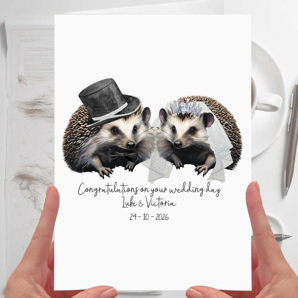 Hedgehog Wedding Card Personalised Bride & Groom Woodland creature