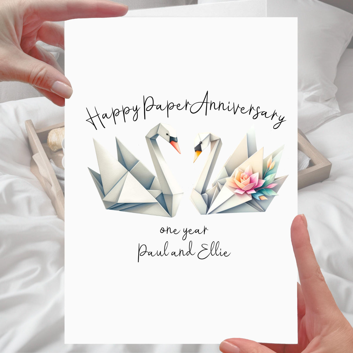 Paper Anniversary Card 1st year Personalised Paper Swan Origami