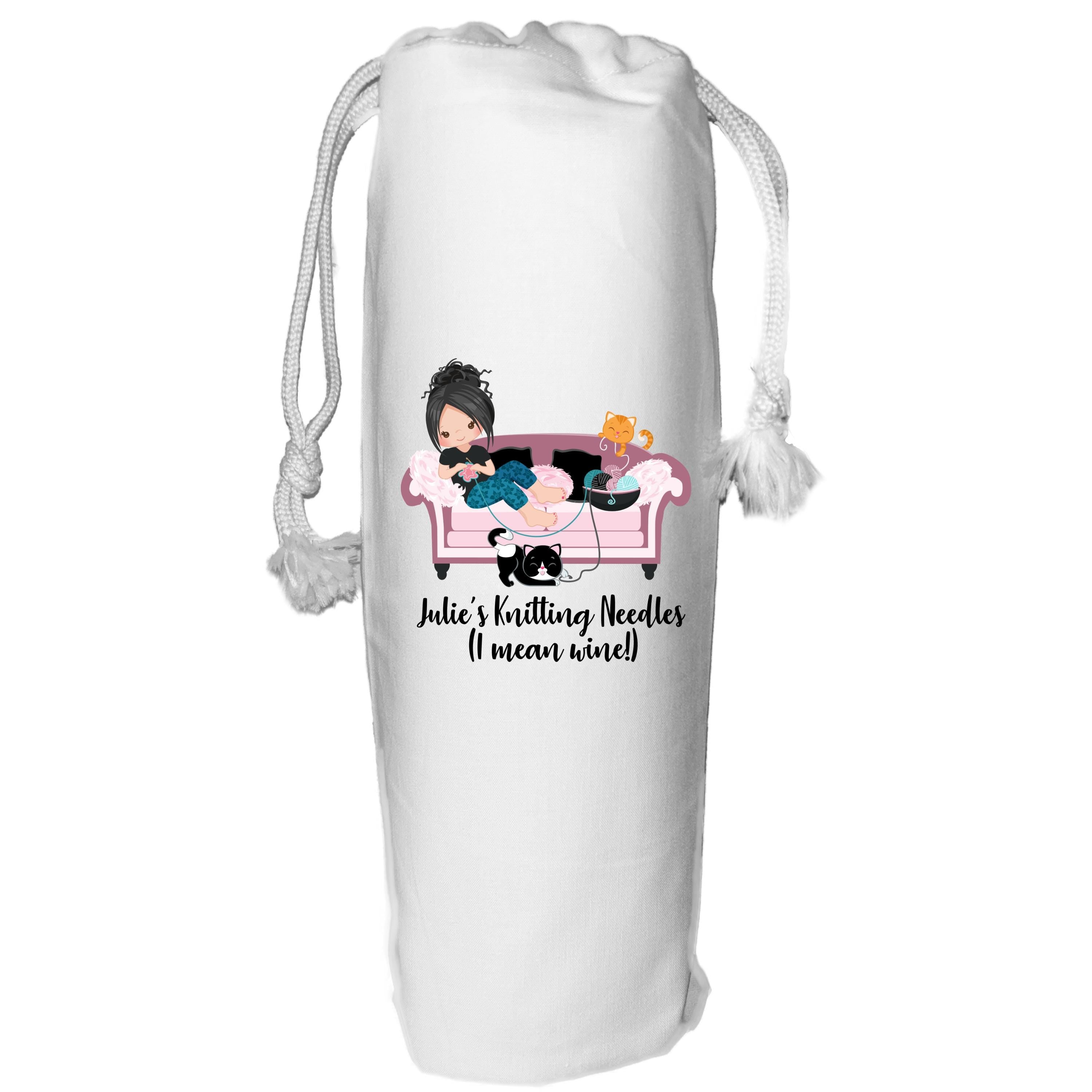 Personalised Crochet Cat Lady Wine Bag: Knitter Gift