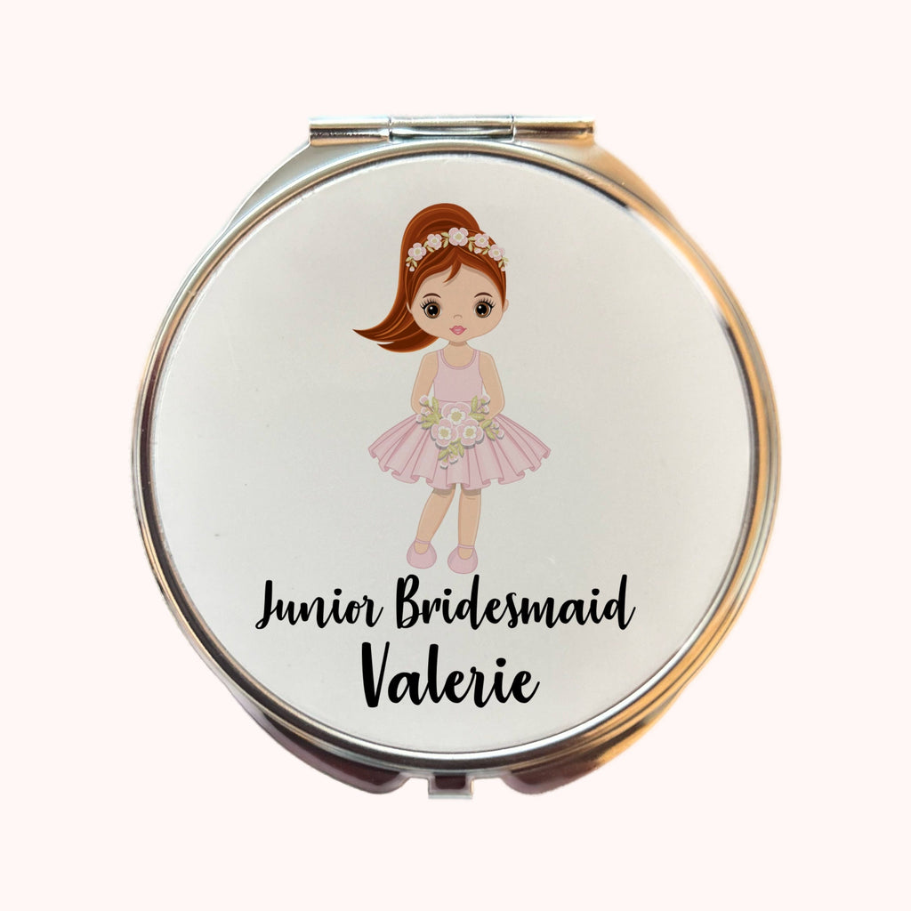 Mirror for Flower Girl Personalised Compact Junior Bridesmaid, Mini Bride