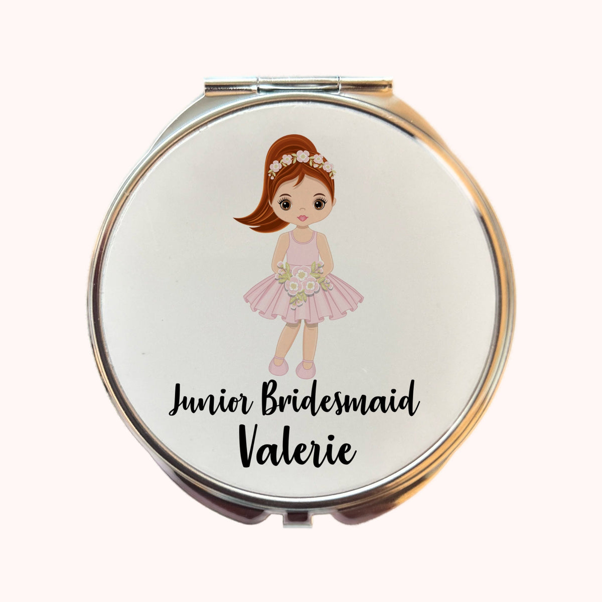 Mirror for Flower Girl Personalised Compact Junior Bridesmaid, Mini Bride