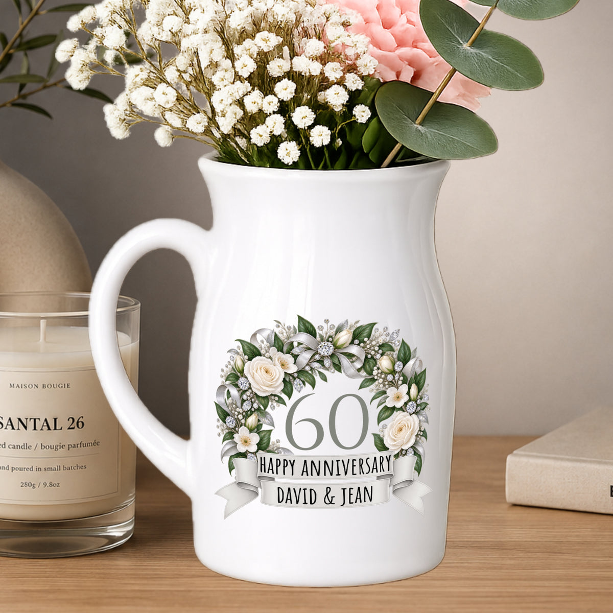 Happy 60th Anniversary vase - Personalised small Vase - diamond wedding 60 years