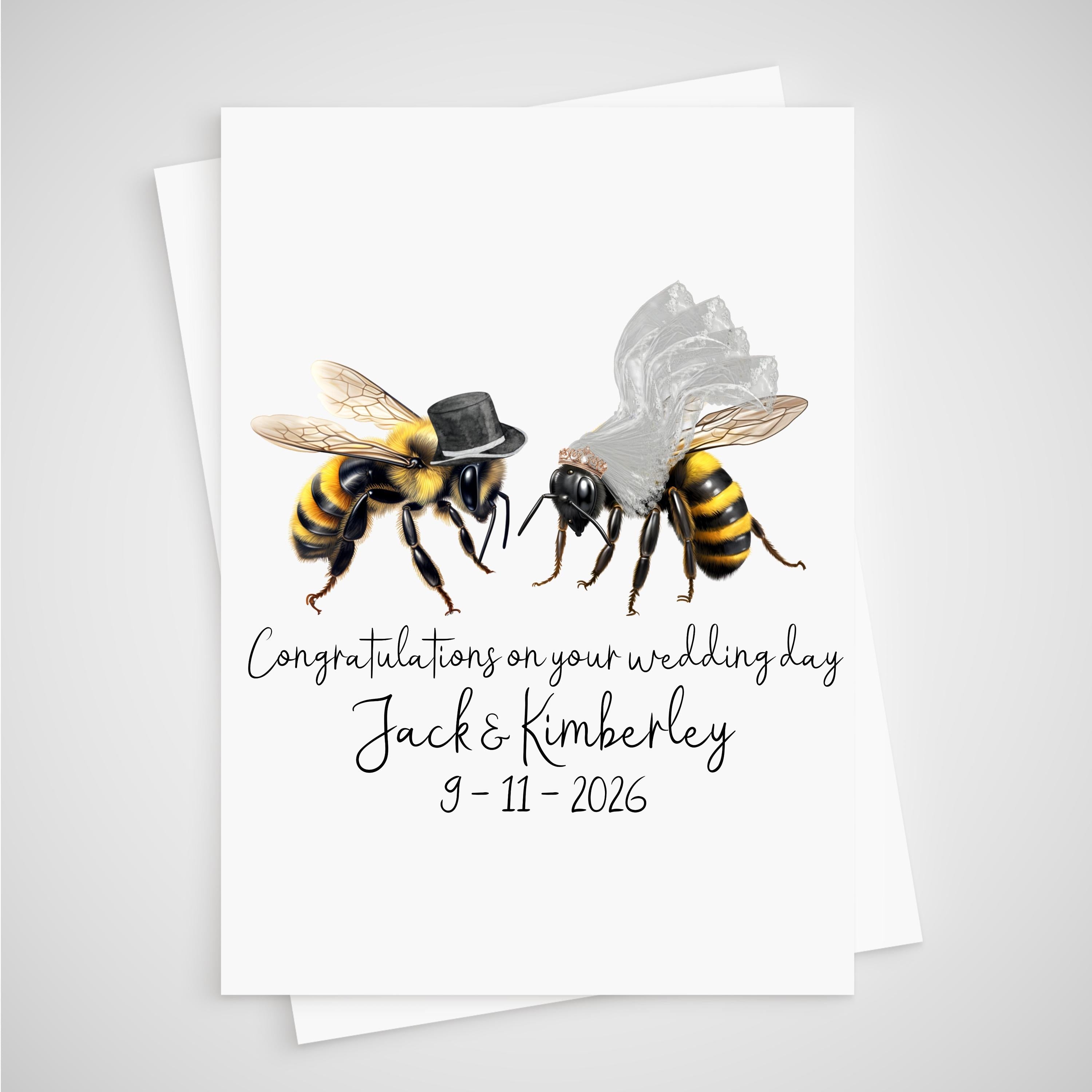Bee Wedding Card Personalised Bride & Groom Bumblebee
