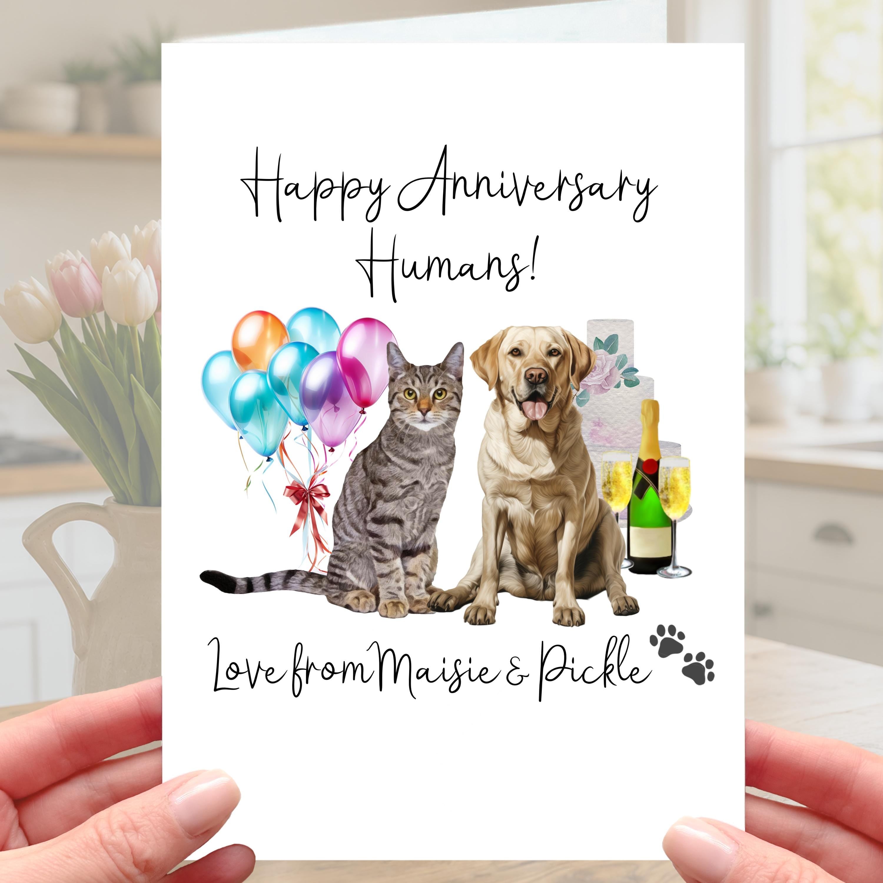 Anniversary Card from the Pets Dog Cat Personalised