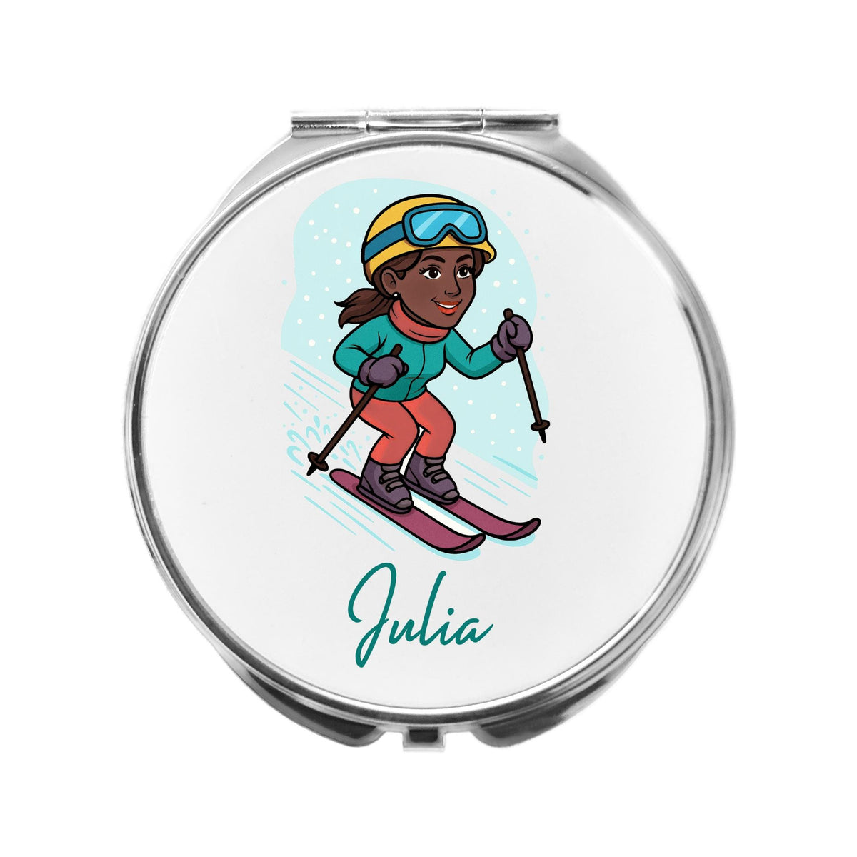 Ski Mirror Personalised Compact Gift for Skiing, skiier apres-ski