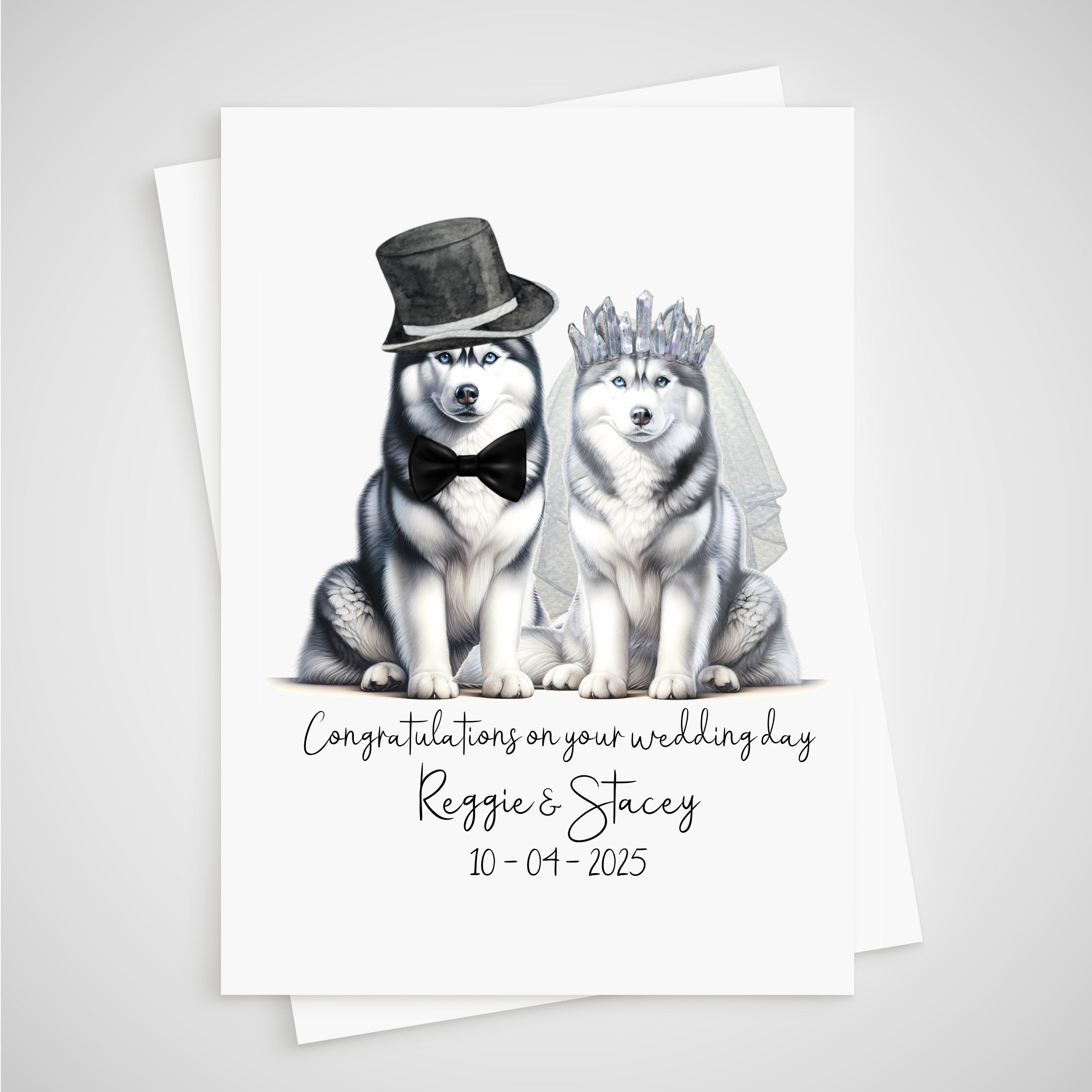 Husky Wedding Card Personalised Bride & Groom Siberian Dog