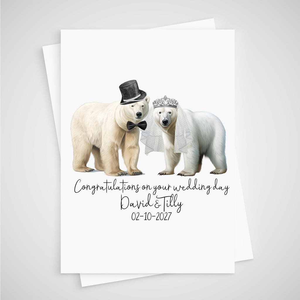 Polar Bear Wedding Card Personalised Bride & Groom Winter