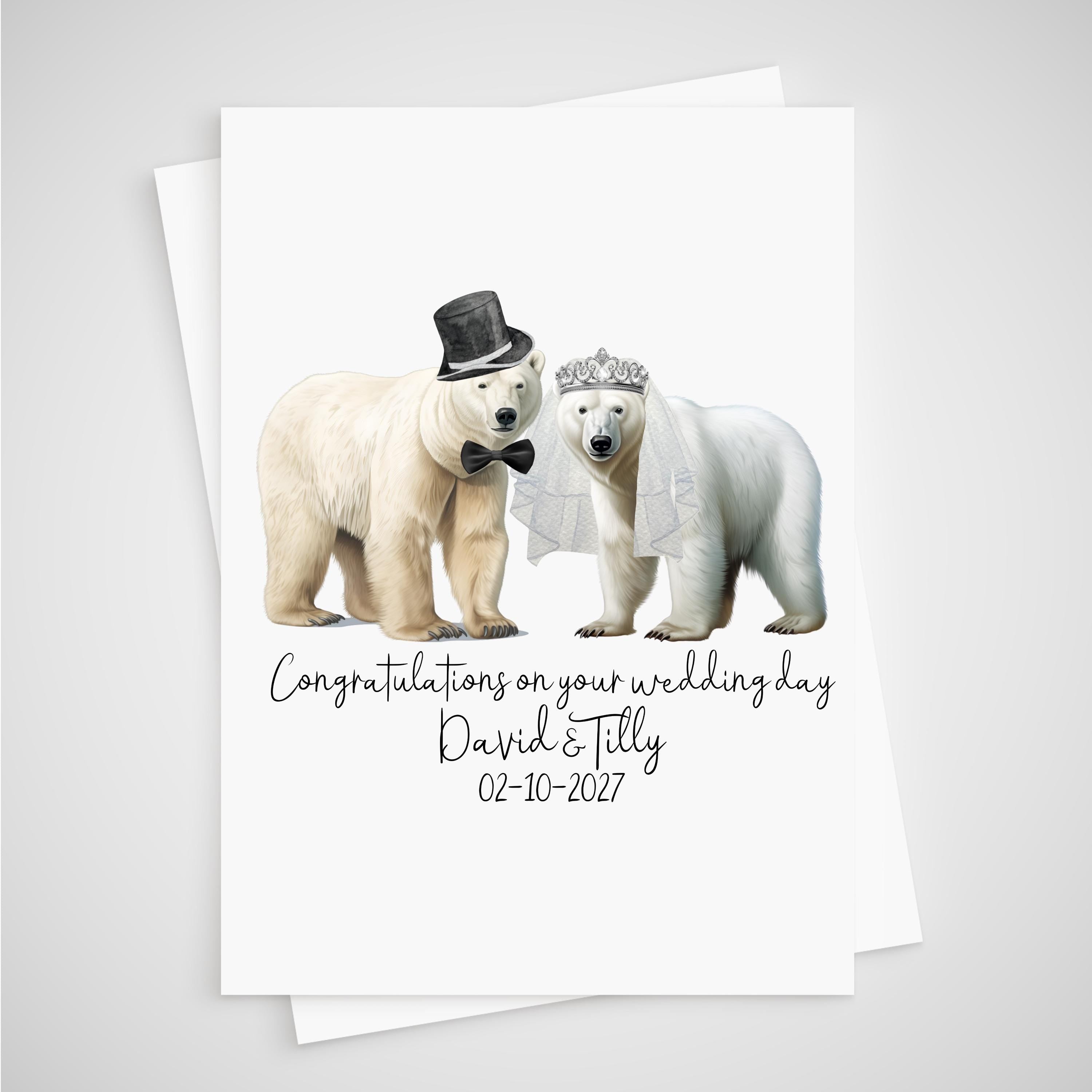 Polar Bear Wedding Card Personalised Bride & Groom Winter