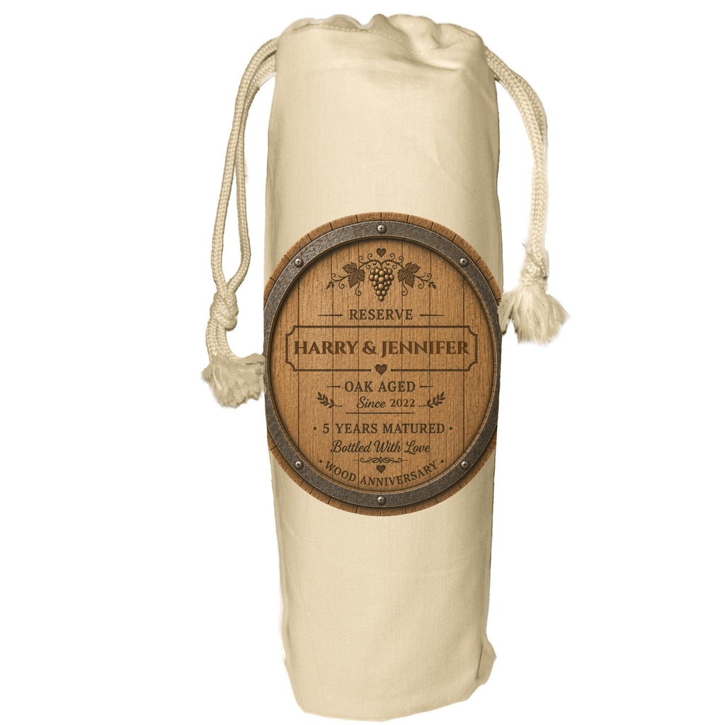 5 year anniversary personalised wine gift bag Wood wine barrel champagne prosecco