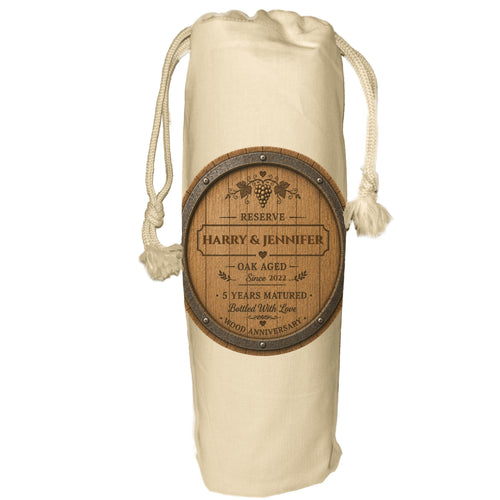 5 year anniversary personalised wine gift bag Wood wine barrel champagne prosecco