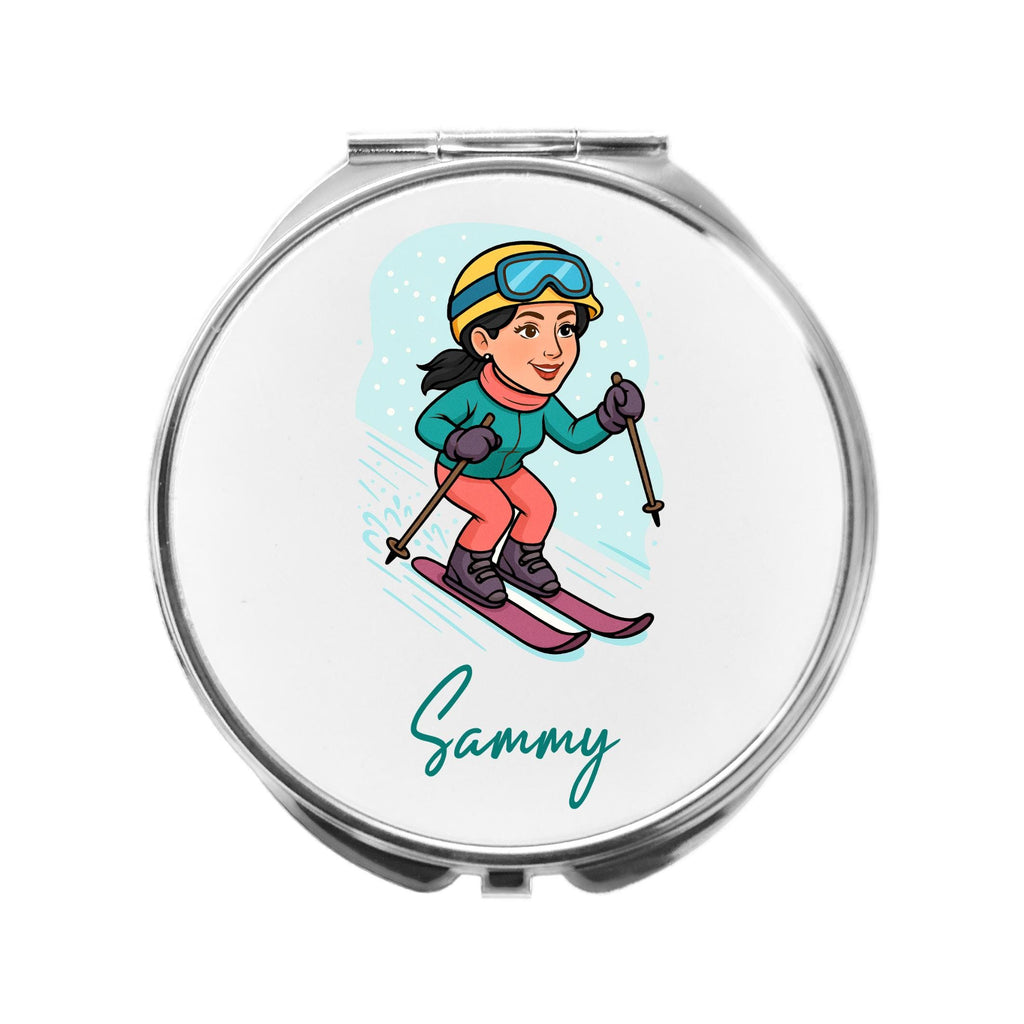 Ski Mirror Personalised Compact Gift for Skiing, skiier apres-ski
