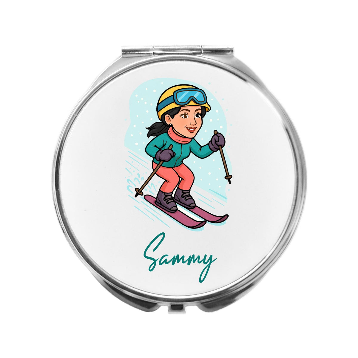 Ski Mirror Personalised Compact Gift for Skiing, skiier apres-ski